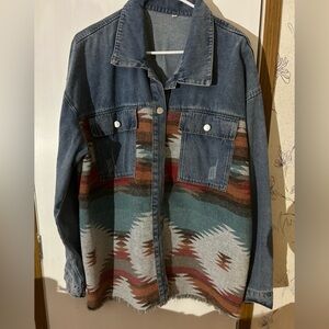 Denim Jacket with Southwestern Pattern